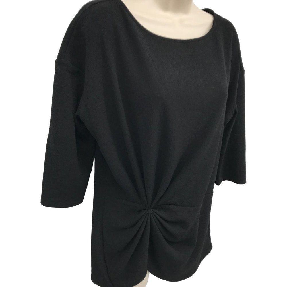 Vince Camuto Womens Black Ruched Side 3/4 Sleeve Round Neck Blouse Size S - Picture 2 of 6